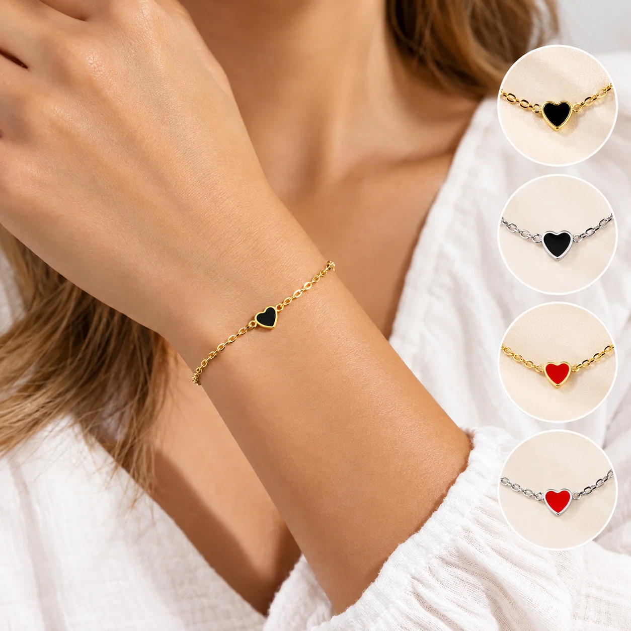 1pc Heart Bracelet Stainless Steel Sweet Dainty Thin Chain Heart-shaped Jewelry Minimalist Versatile Niche Design Bracelet for W