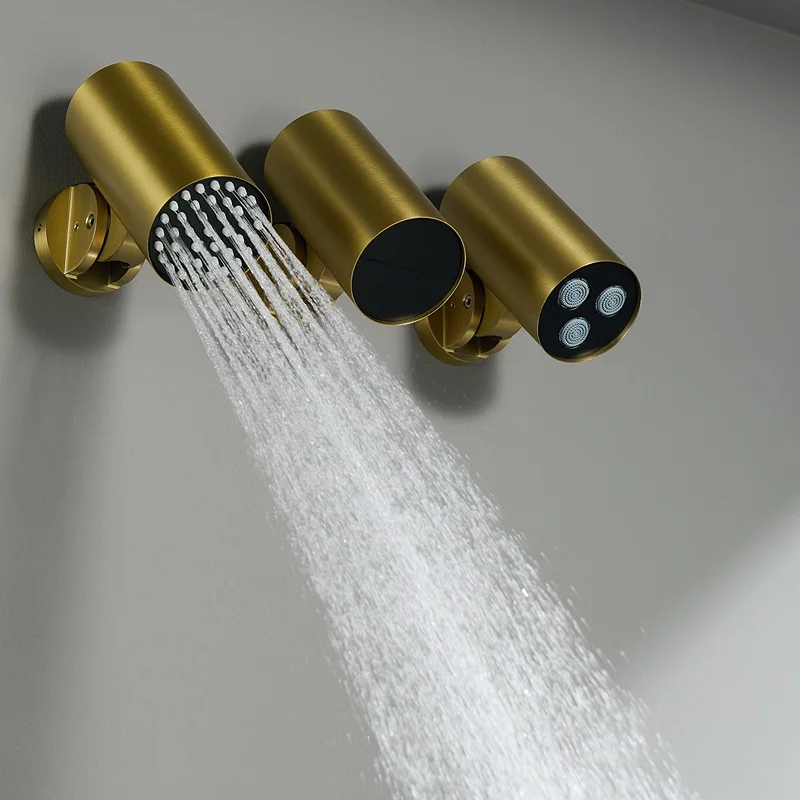 Luxury High-End Brushed Gold Recessed Thermostatic 4-Function Bathroom shower Set System Set Brass Wall Mounted Shower Faucet