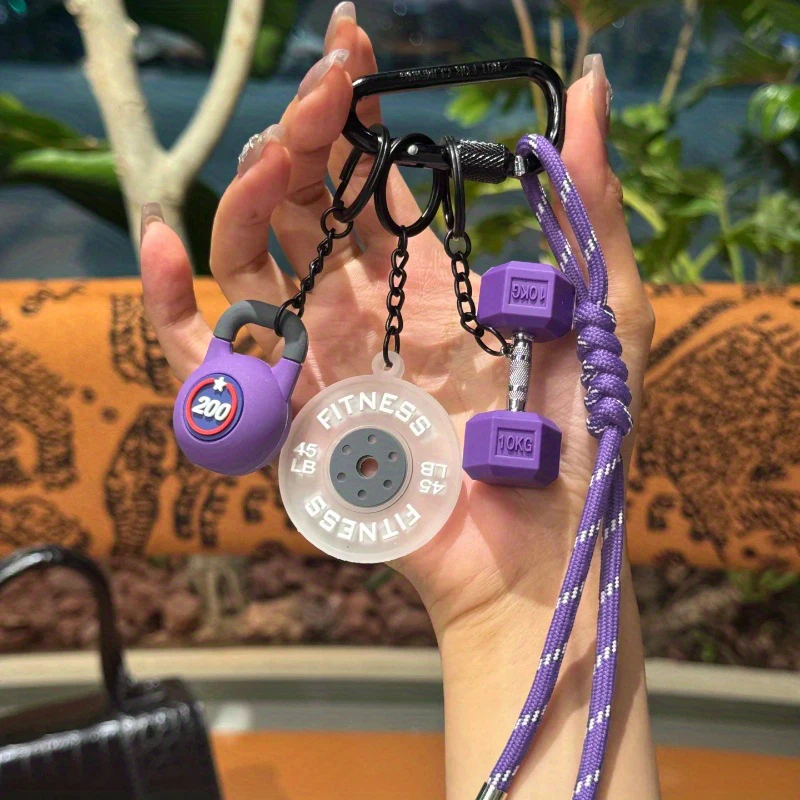 Mini Barbell Plates Key Chain Rectangular Buckle Kettlebells Simulation Dumbbells Keyring Creative Bag Charm