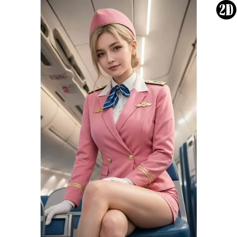 Vintage Metal Tin Sign Blonde Flight Attendant Pink Uniform Airplane Cabin Portrait Wall Decor Retro Tin Sign
