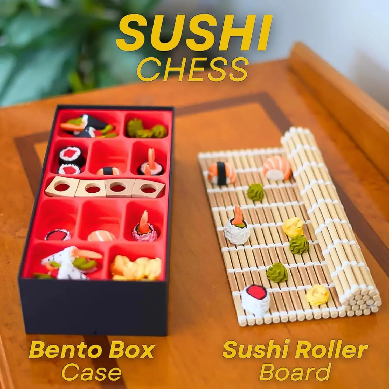 Set di scacchi per sushi - Gioco da tavolo a tema sushi stampato in 3D con tavola pieghevole