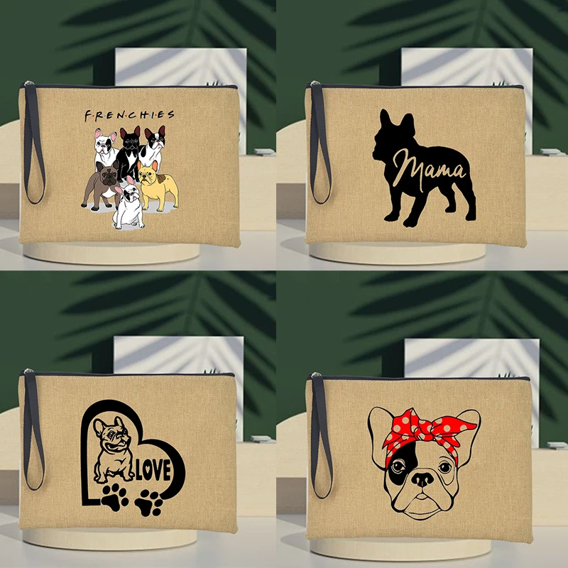 Bolsas de cosméticos de viaje con estampado de Bulldog Francés para mujer, bolso de mano, bolsa de almacenamiento al aire libre, organizador de artículos de tocador, estuche de maquillaje femenino portátil