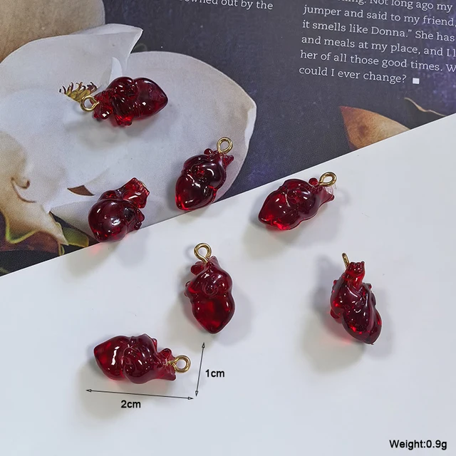 10pcs Simulation Wine Red Cardiac Organ Resin Charms Hallowmas Pendant For Jewelry Make DIY Cute Earring Necklace Bracelet Charm 3