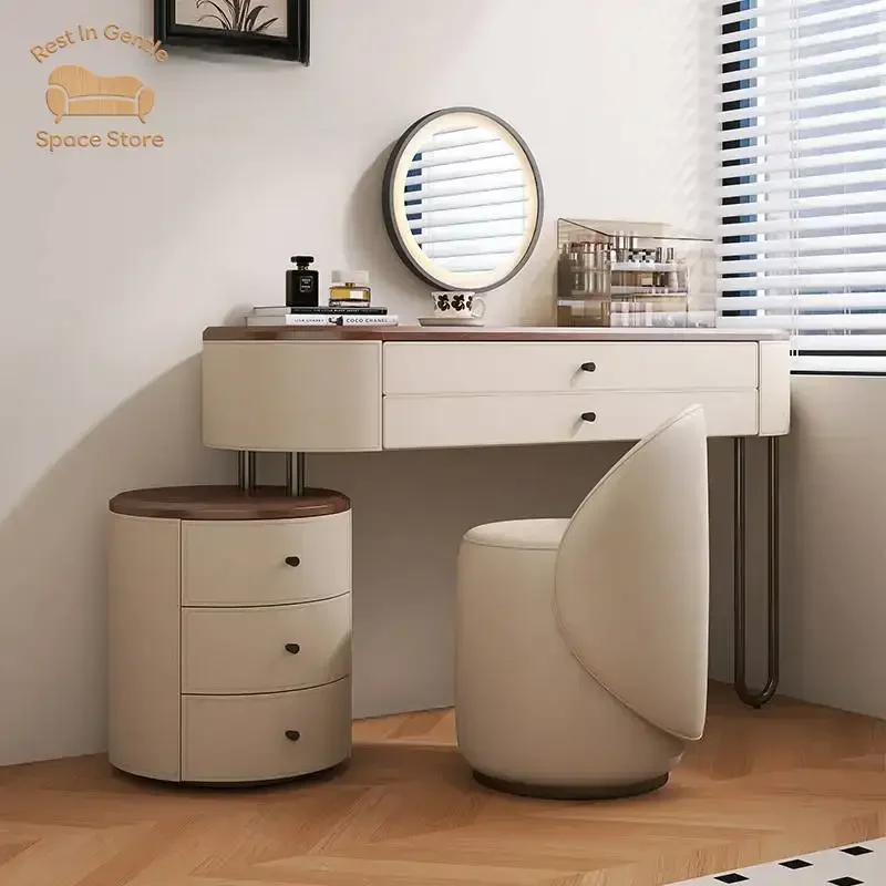 Full Set Aesthetic Dressing Table Storage Beige Wooden Luxury Dressing Table Makeup Mirror Toaletni Stolek Furniture Home