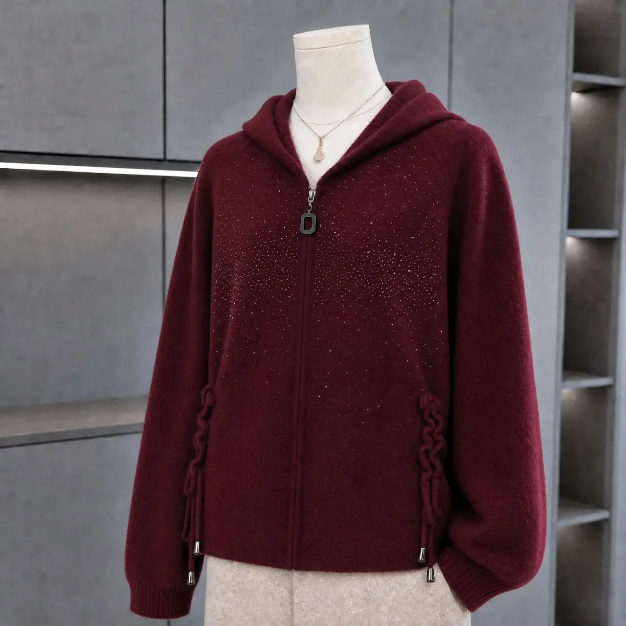 Mother Woolen Coat Women's Autumn Winter New Hooded Jacket Middle-aged Elderly Outwear Ladies Western Style Zipper Cardigan Tops