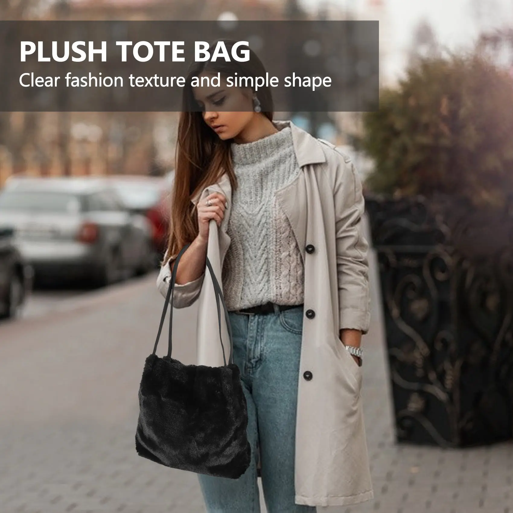 N89R 여성 구매자 가방 여성용 플러시 토트 숄더 백 푹신한 여성 핸드백 모피 숙녀 핸드 구매자 가방, 블랙
