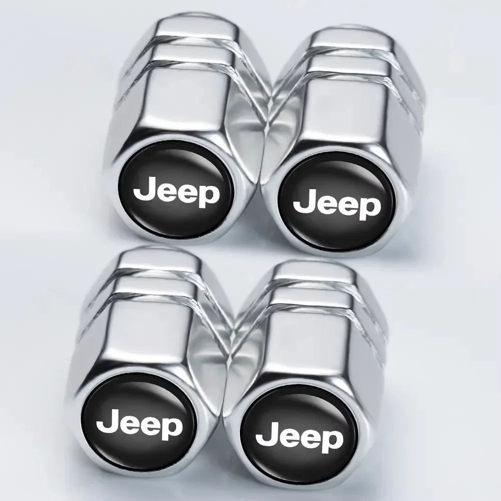 4 Tapas de Válvula de Neumático Cromadas para Jeep, Anti-Robo y Anti-Fugas, para Renegade, Wrangler JK, JL, Grand Cherokee, Compass