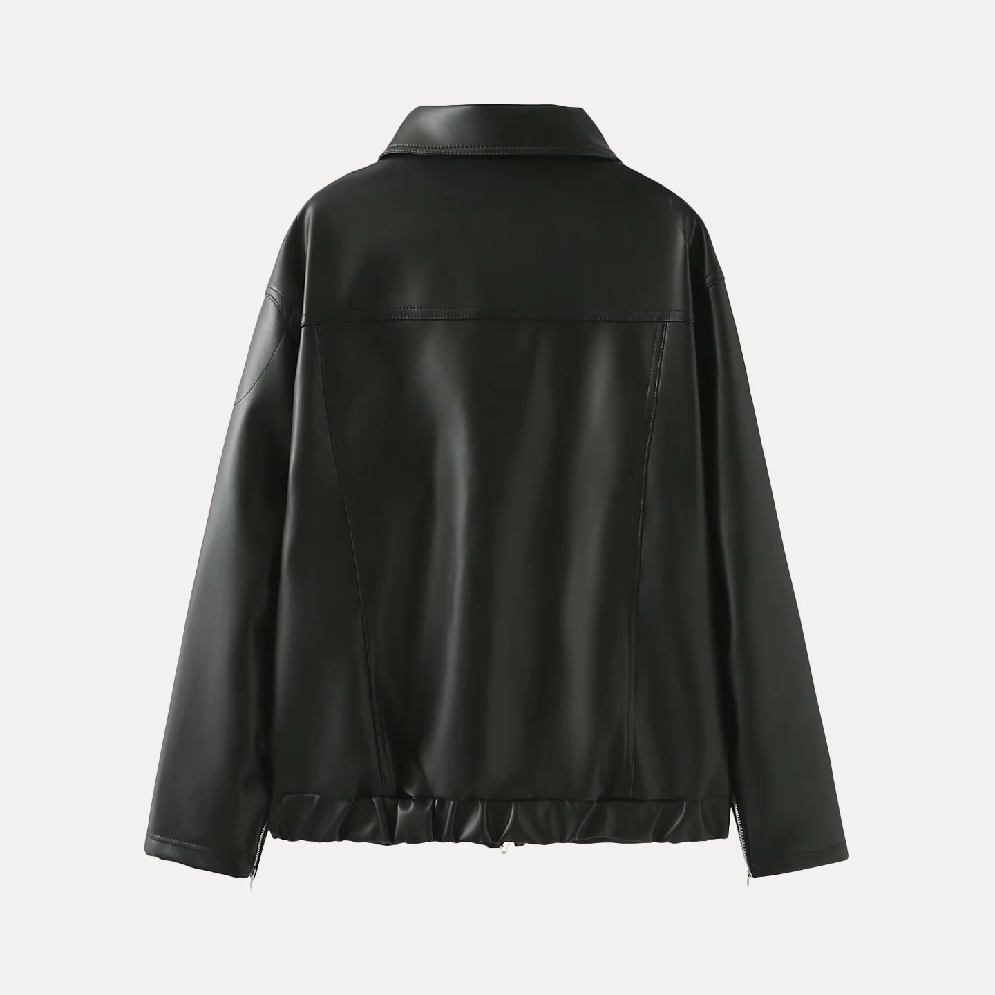 Modny Damski Skórzany Żakiet z Węzłem, Letnia Nowość 2025, Długi Płaszcz z Poliestru, Zapinany na Zamek