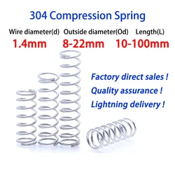 10Pcs/Lots 1.4mm Wire Stainless Steel Micro Small Compression Spring OD 8mm to 22mm Length 10mm to 100mm Support Customization