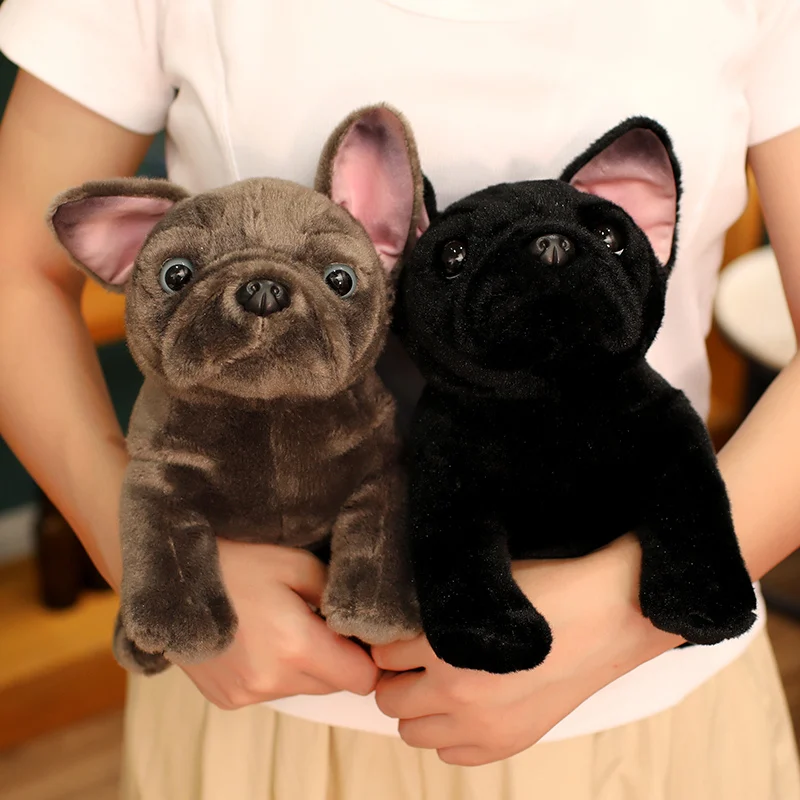 28cmのブルドッグぬいぐるみ、リアルな動物のぬいぐるみ、黒とグレーのブルドッグぬいぐるみ、リアルなペットの犬のぬいぐるみ、子供へのプレゼント