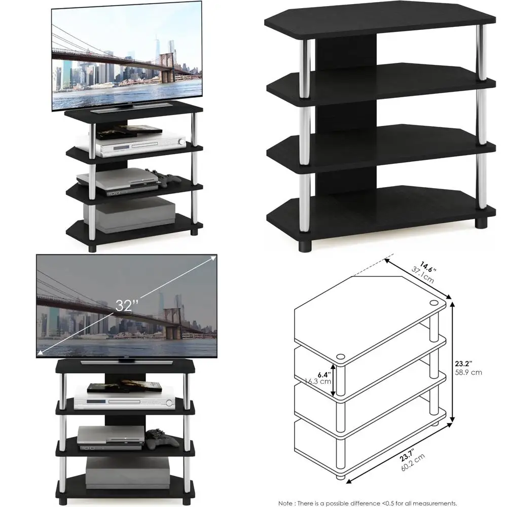 Stainless Steel 4-Tier Petite Entertainment Center Easy Assembly TV Stand Desk Americano Style