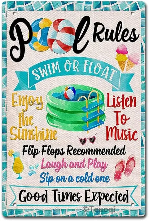 Welcome to Our Pool Tin Sign Life is Better at The Metal Signs Rules Swimming Lap Dog Waves Wall Decor Fun in Sun Home Art Stay