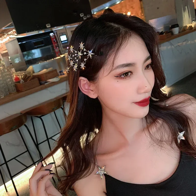 Fashion Women Hair Clip Bling Rhinestone Stars Branchs Headwear Girls Big Hairpins Bangs Clip