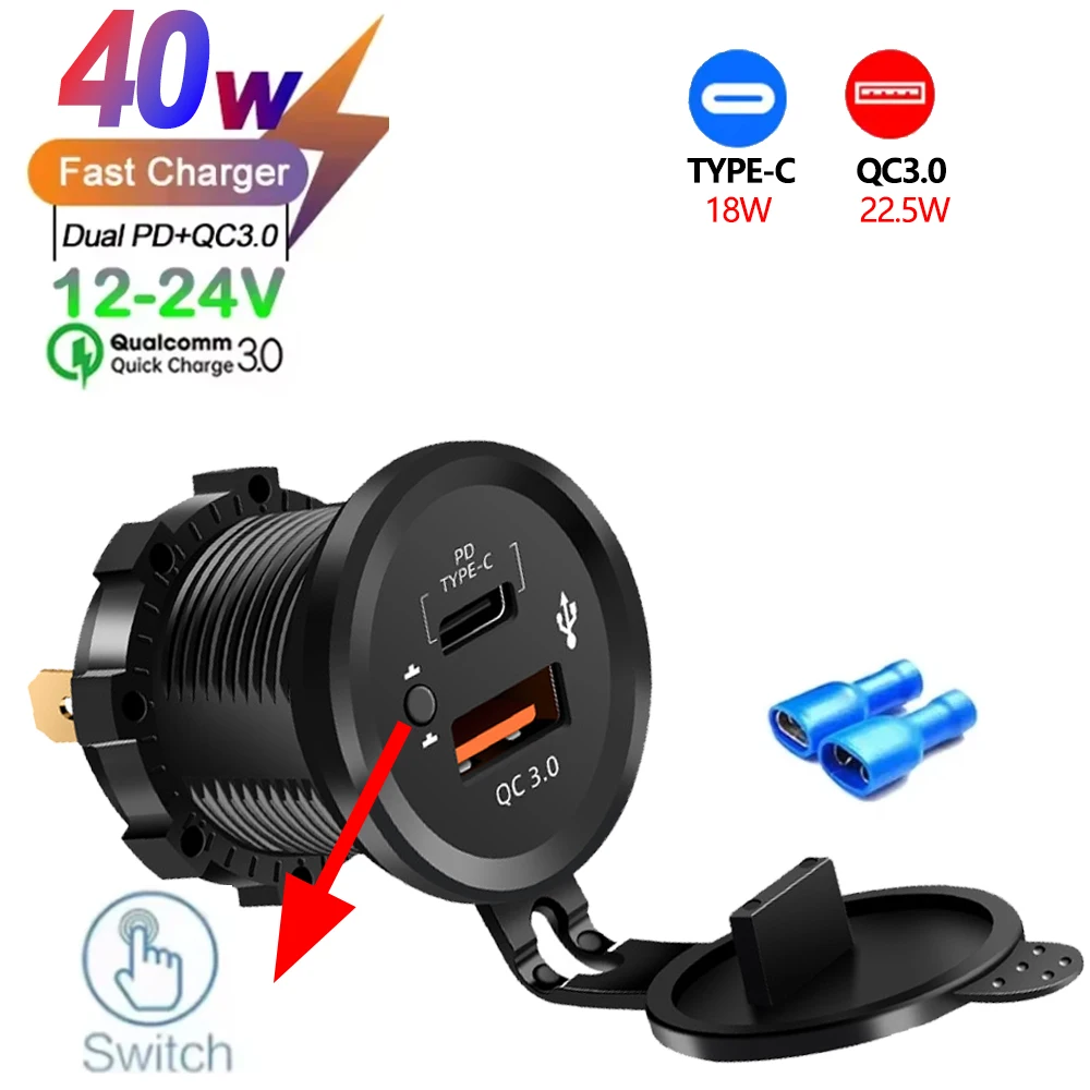 2/3/4 Poort PD QC 3.0 USB Autolader met Voltmeter Socket Stopcontact Adapter Waterdicht voor 12 V/24 V Auto ATV Boot Hot Koop