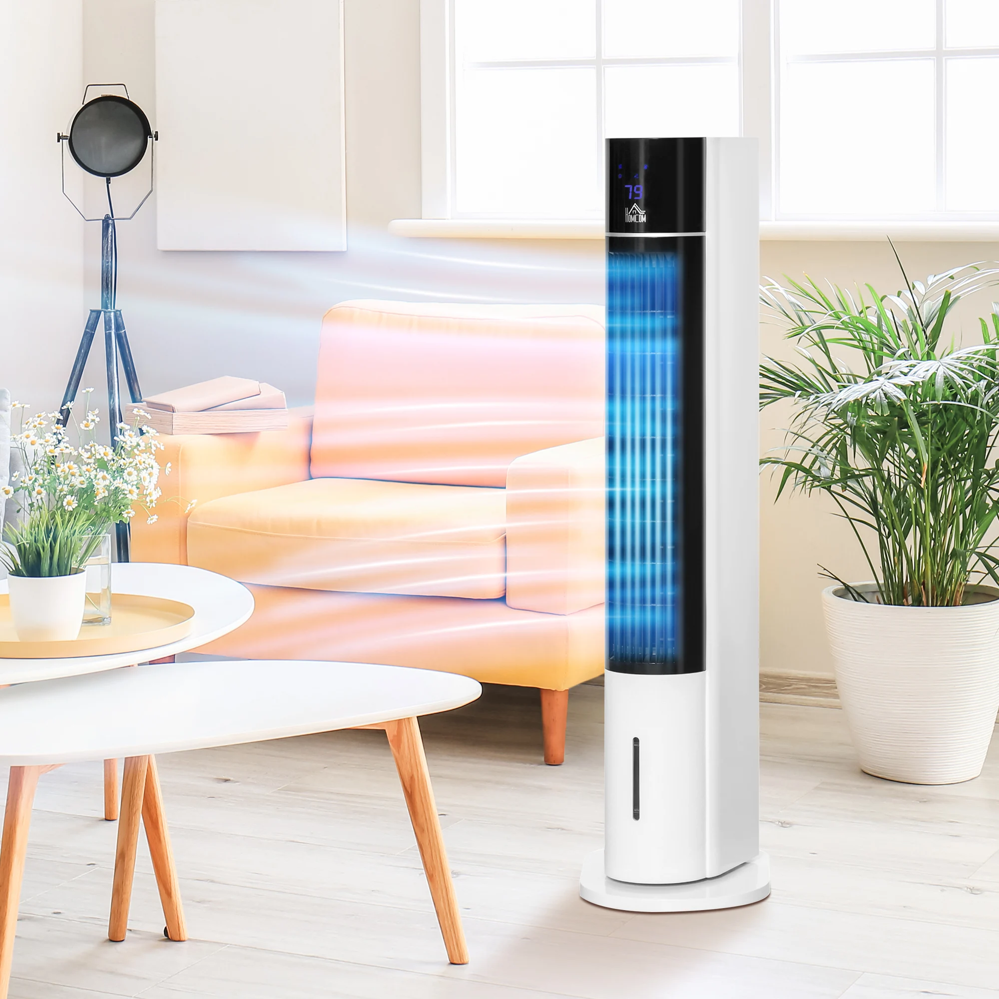

3-In-1 Portable Air Cooler 42 Inch Evaporative Cooling Fan with Humidifier 3 Modes Ice Cooling for Home Office Remote White