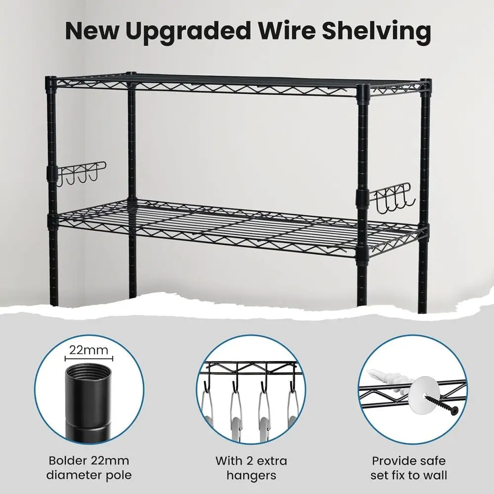 頑丈な5段調節可能なメタルワイヤーシェルフユニット（キャスター付き）、14D x 36W x 75H、耐荷重1750ポンド、ガレージやキッチン収納に最適