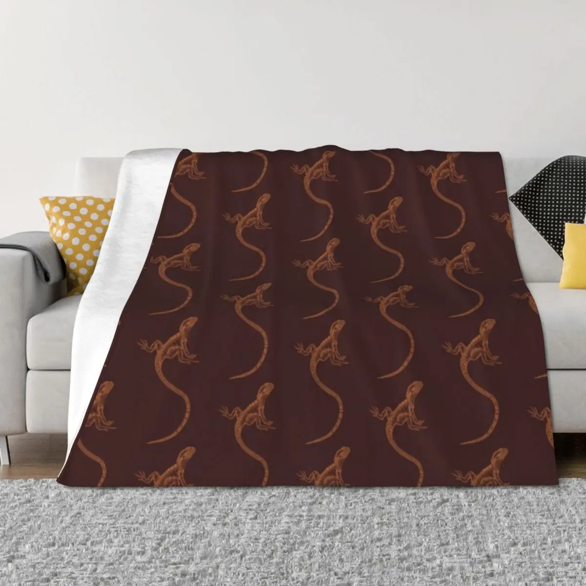 

Golden Majestic Australian Water Dragon Line Art Throw Blanket Luxury Designer Custom Hairy Picnic Blankets