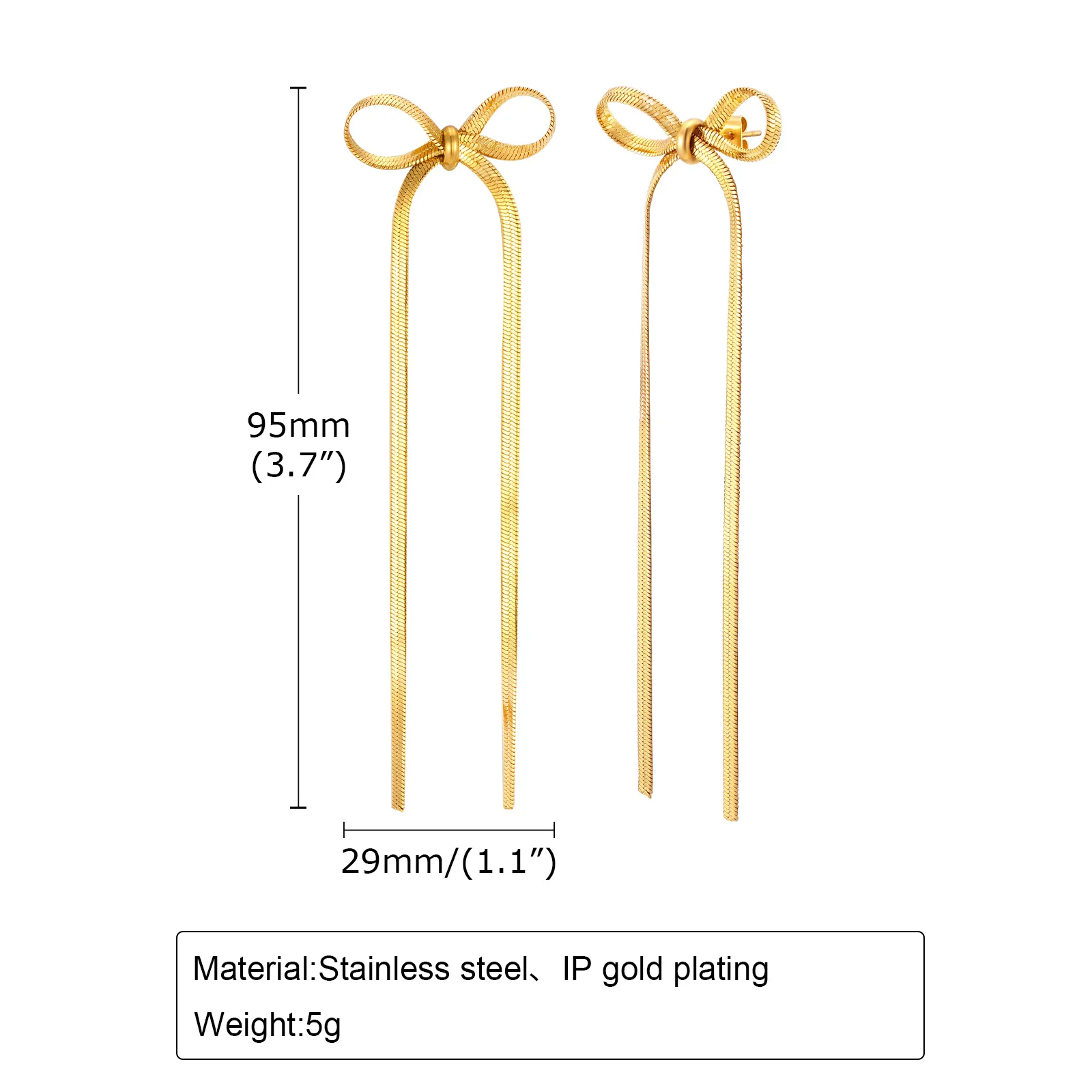 Vnox Long Chain Bowknot Dangle Drop Tassel Earrings for Women Girls Herringbone Chain Bow Statement Wedding Prom Jewelry Gift