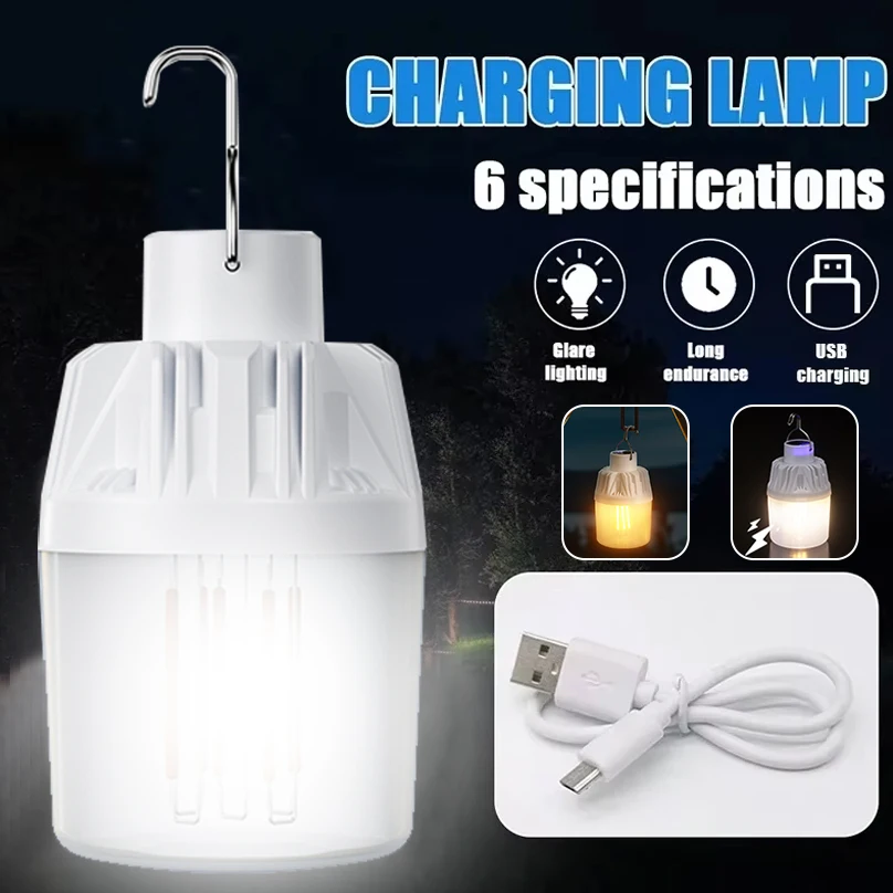 

USB Rechargeable LED Camping Light Emergency Lamp Outdoor Portable Powerful Lantern with Hook for BBQ Tents Camping Battery Bulb