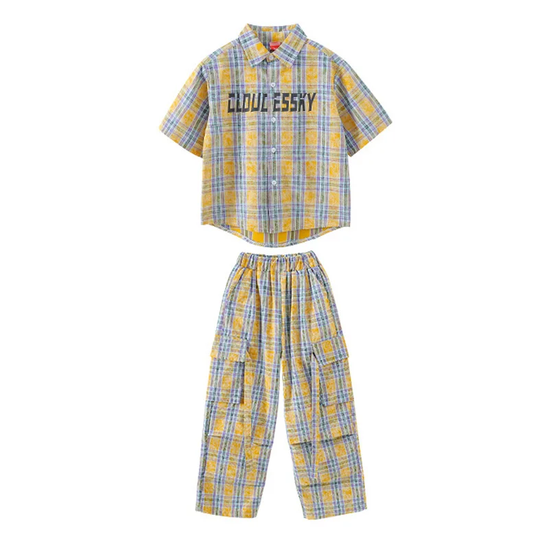 Mädchen Hip Hop Kariertes Hemd Cargo Hosen Jungen Street Dance Kleidung Set Kind Teensage Streetwear Kinder K-pop Jazz Kostüm