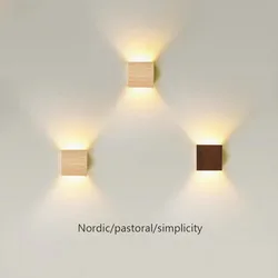 Luz Led de pared nórdica de color madera, mesita de noche, sala de estar, dormitorio, pasillo, decoración de pared, candelabro de nogal, lámparas decorativas