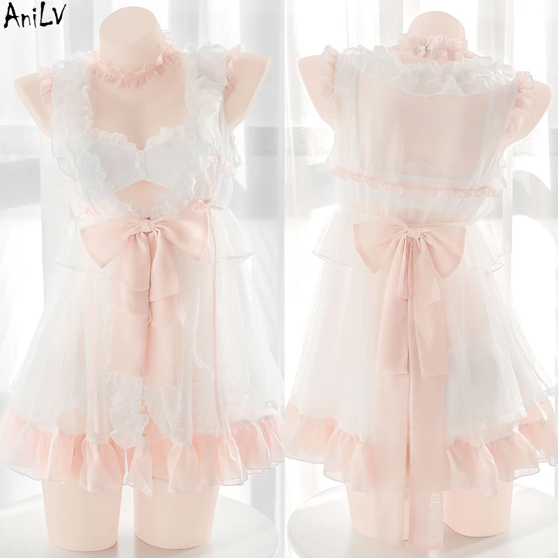 AniLV Anime Kawaii Sweet Girl Lolita Dress Costume Cosplay Women Princess Nightdress Pajamas Uniform Outfit