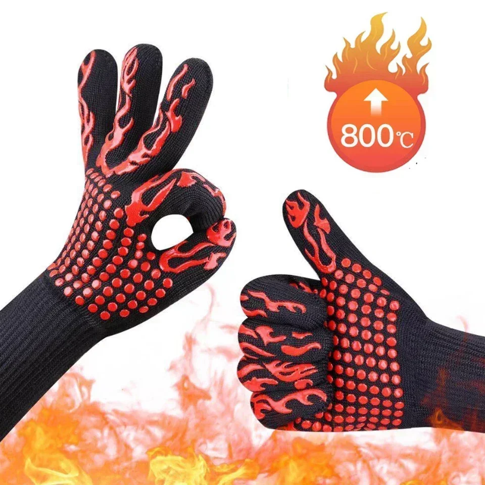 

New BBQ Gloves High Temperature Resistance Oven Mitts 500 800 Degrees Fireproof Barbecue Heat Insulation Microwave Oven Gloves