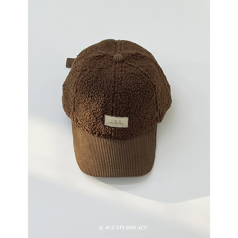 

Korean Style Color Matching Lambswool Peaked Cap Female Autumn and Winter Thick Warm All-Match Baseball Cap Male