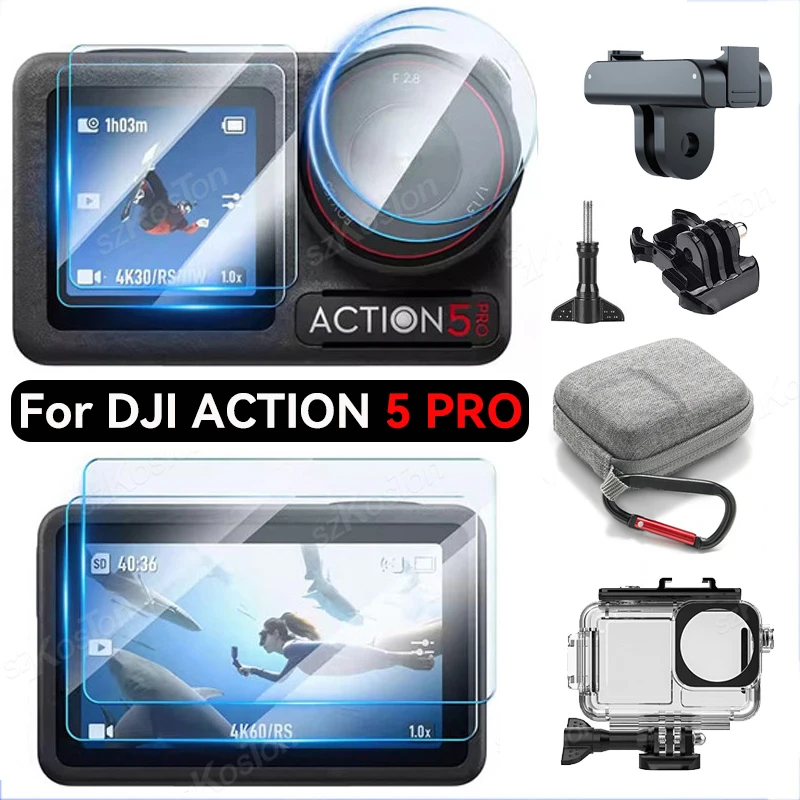 Screen Protector for DJI Osmo Action 5 Pro Ultra-Clear Tempered Glass Camera Lens Screen Protector Glass Film Accessories Set