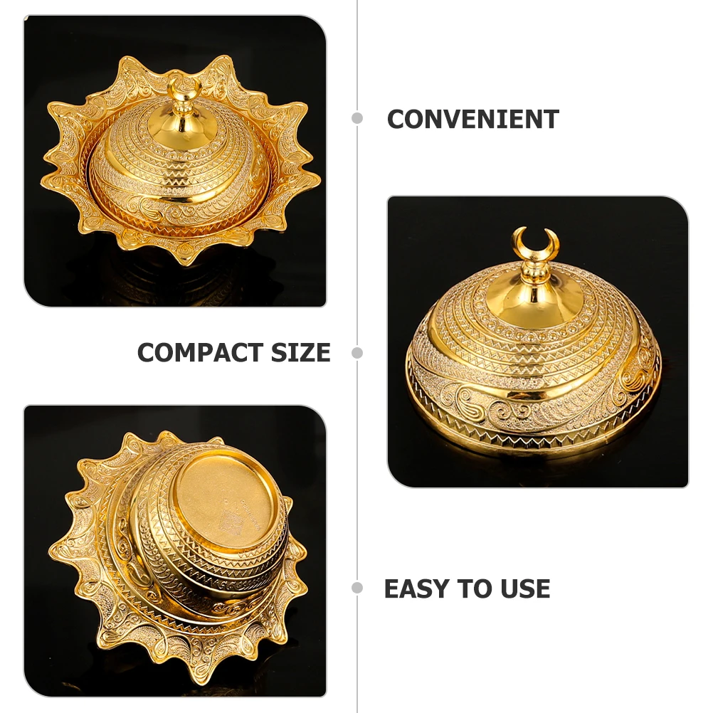 

Candy Dessert Bowl Snack Storage Tray Large Metal Spiral Pattern Lid Home Fruits Hotel Dried Portable Serving Kitchen Bar