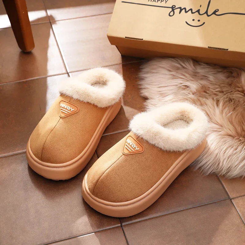 Women Warm Winter Suede Slippers Men Casual Home Indoor Plush Slipper Couple Cozy Anti-slip Outdoor Height Increasing Shoes