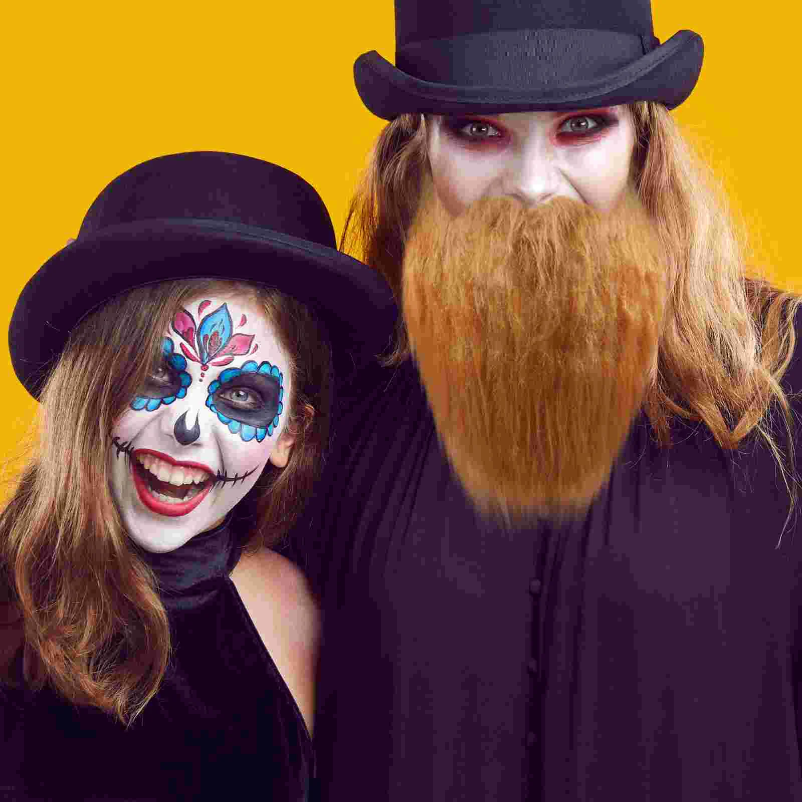 2 Pcs Halloween Long Hair Fake Beard Mustache False Pumpkin Mask Brown Christmas Decor Cosplay Props Mustaches Prom Child