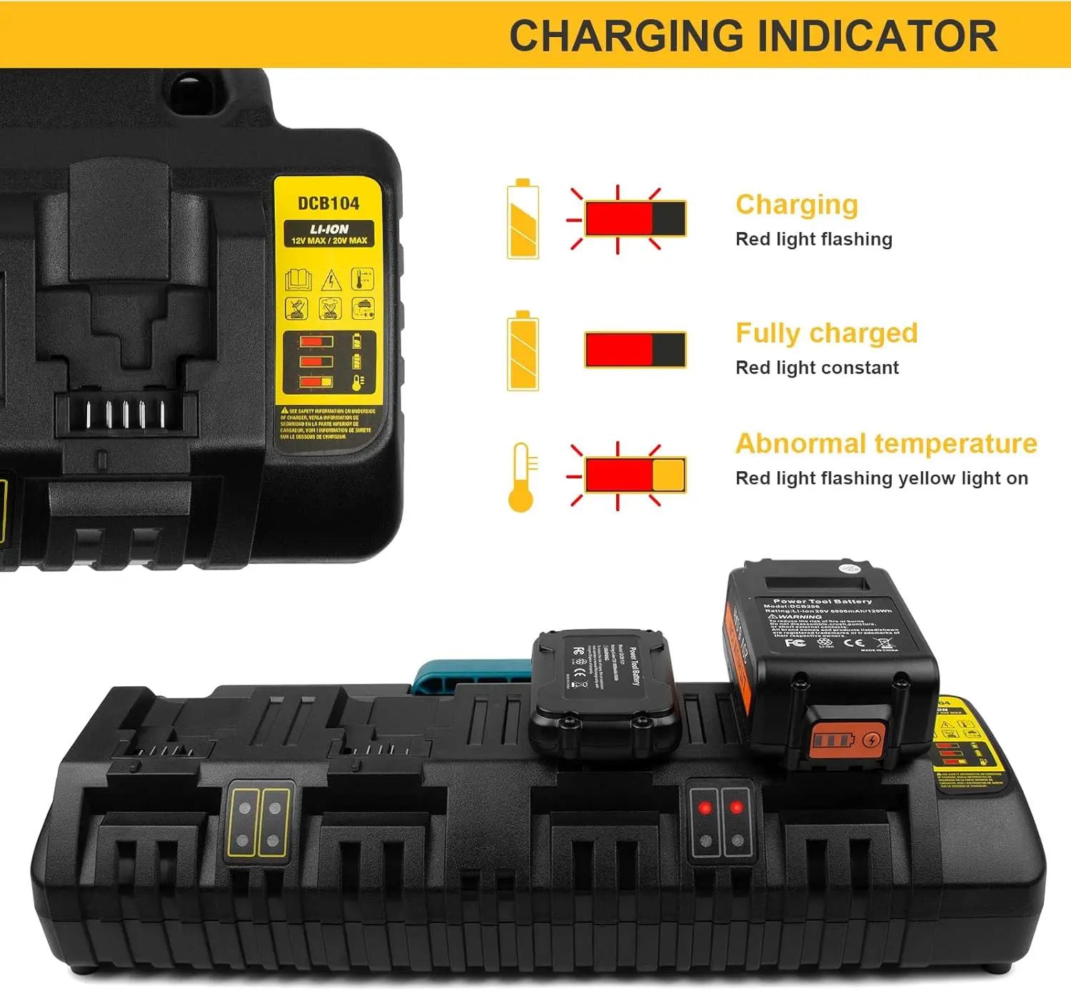 VICTPOWER Battery Charger 3.0A Dual  Port Charger Compatible with D-W 18V 20V Li-ion Battery, Fast Charging Station with 2 USB