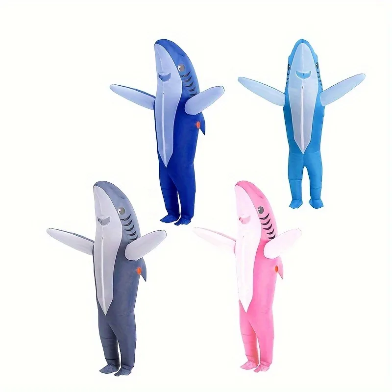 2 Sizes, Cute Unique Standing Shark Design Inflatable Suit, Halloween Christmas Play Inflatable Costume Props Toy