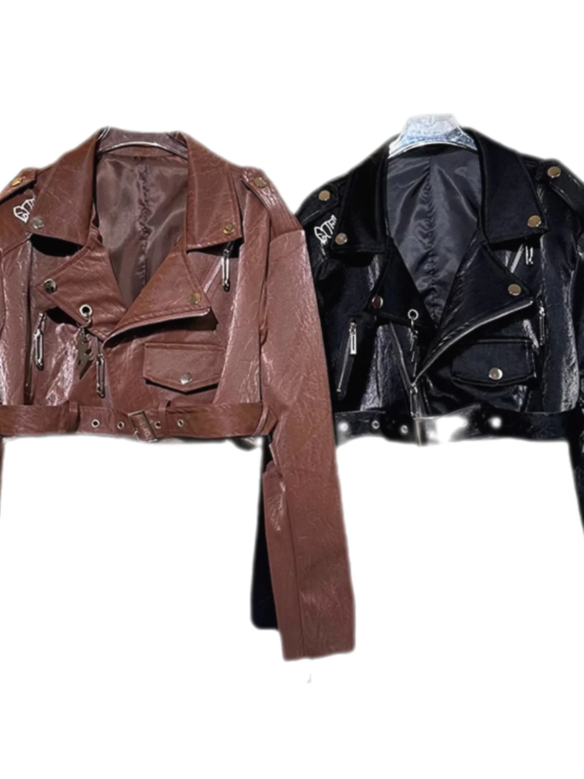 جاكيت نسائي من الجلد الصناعي المطرز بتصميم فتاة البانك، موديل جديد للربيع، أنيق للتنقل اليومي، تصميم مستقيم