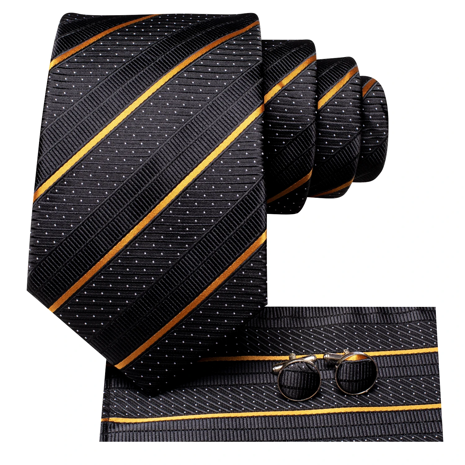 Black Stripes Men Tie Handkerchief Cufflinks Set Necktie for Man Male Wedding Business Ties Formal Dad Husband Gift