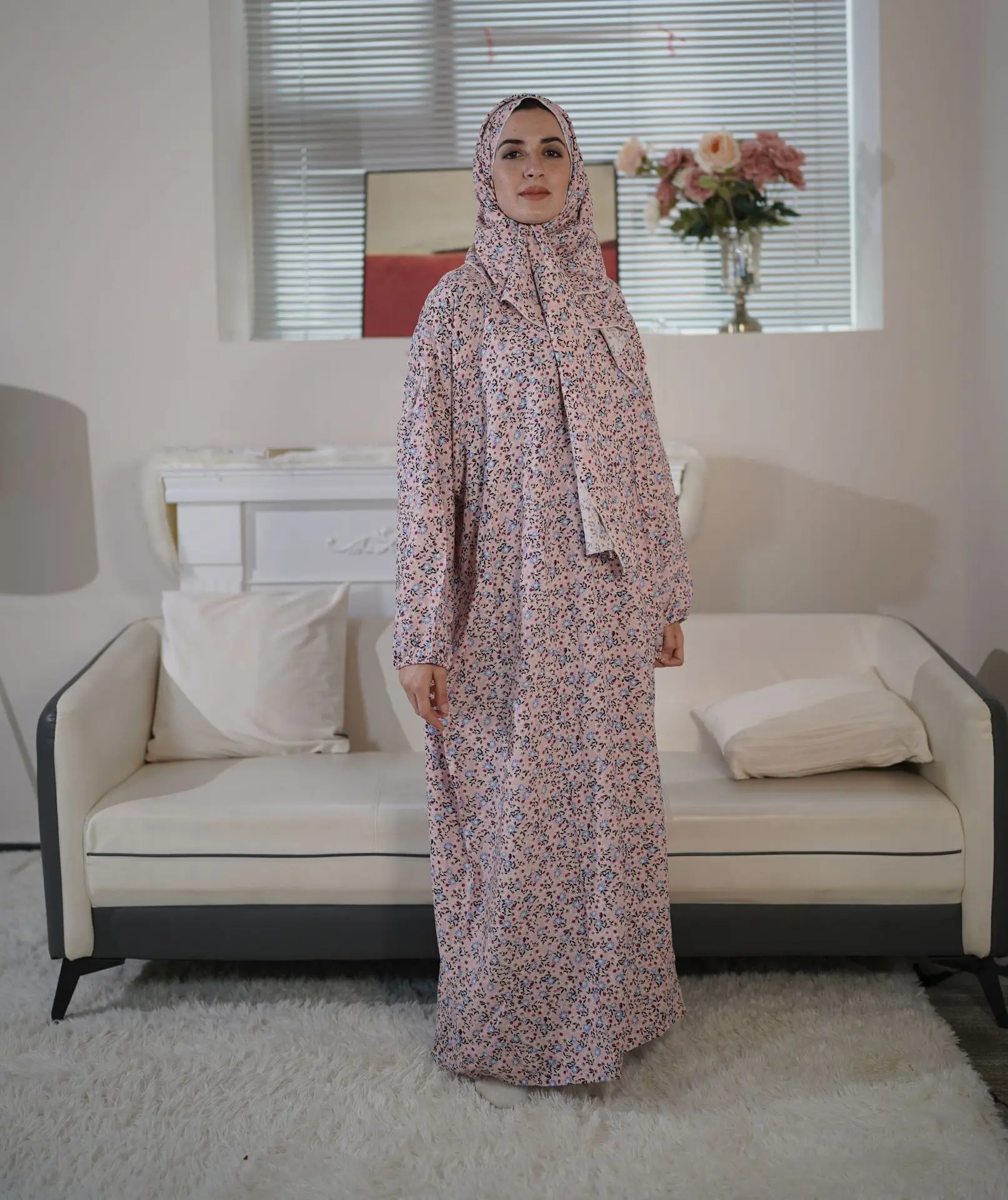 Ramadan Islamic Jumpsuit with Headscarf, Plus Size, Muslim Prayer Clothes, Khimar Kaftan Robe, Middle Eastern Clothing