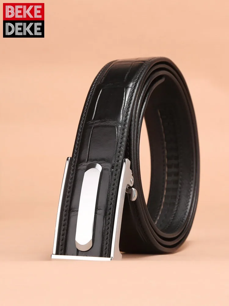 Italian Designer Mens Business Work Crocodile Real Leather Belt Automatic Buckle Strap For Pants Width 3.4cm Real Leather Belts