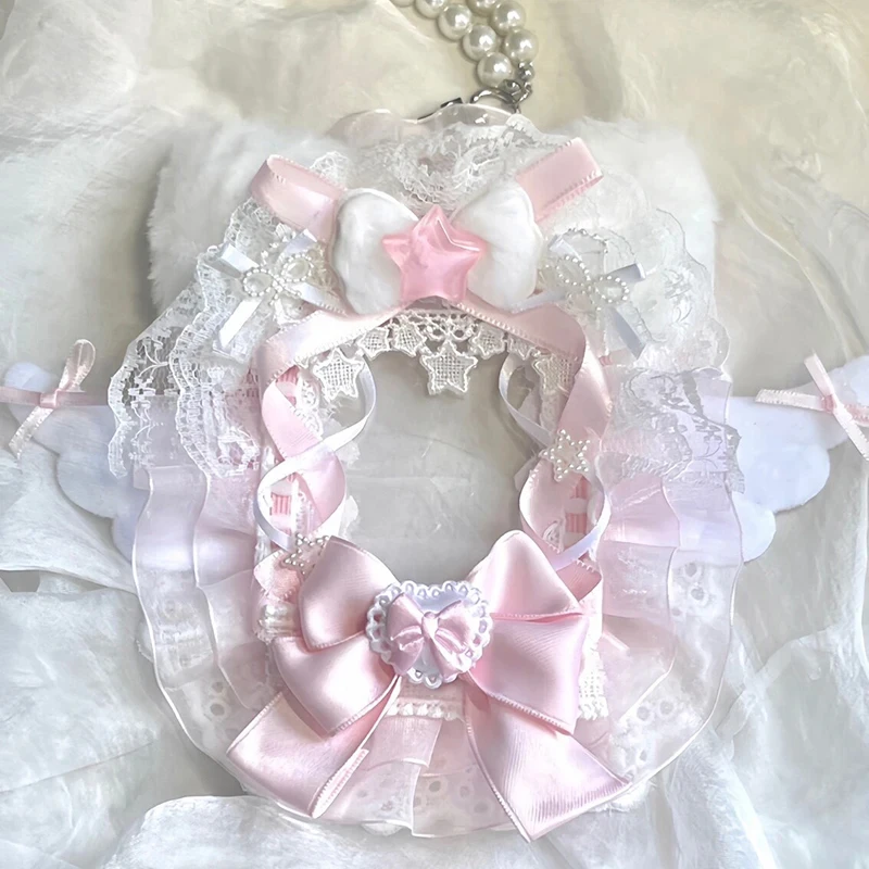 Toploader Lace Decoration Kpop Photo Card Holder Sleeves PVC Toploader Handmade Lace Card Holder Kawaii Pink Sleeves Case