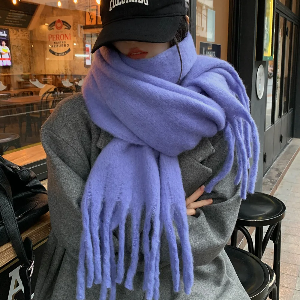 Solid Color Imitation Cashmere Women Scarf Winter Thick Warm Pashmina Shawl and Wrap Bandana Tassel Female Foulard Thick Blanket