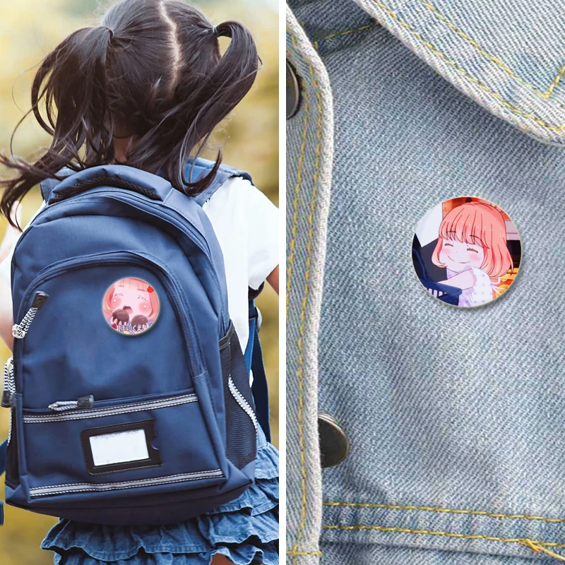 44mm Momo Kawamoto Comic Figure Brooches Anime Cartoon Cute Badge Handmade Stylish Enamel Pins for Backpack Gift Jewelry Clothes