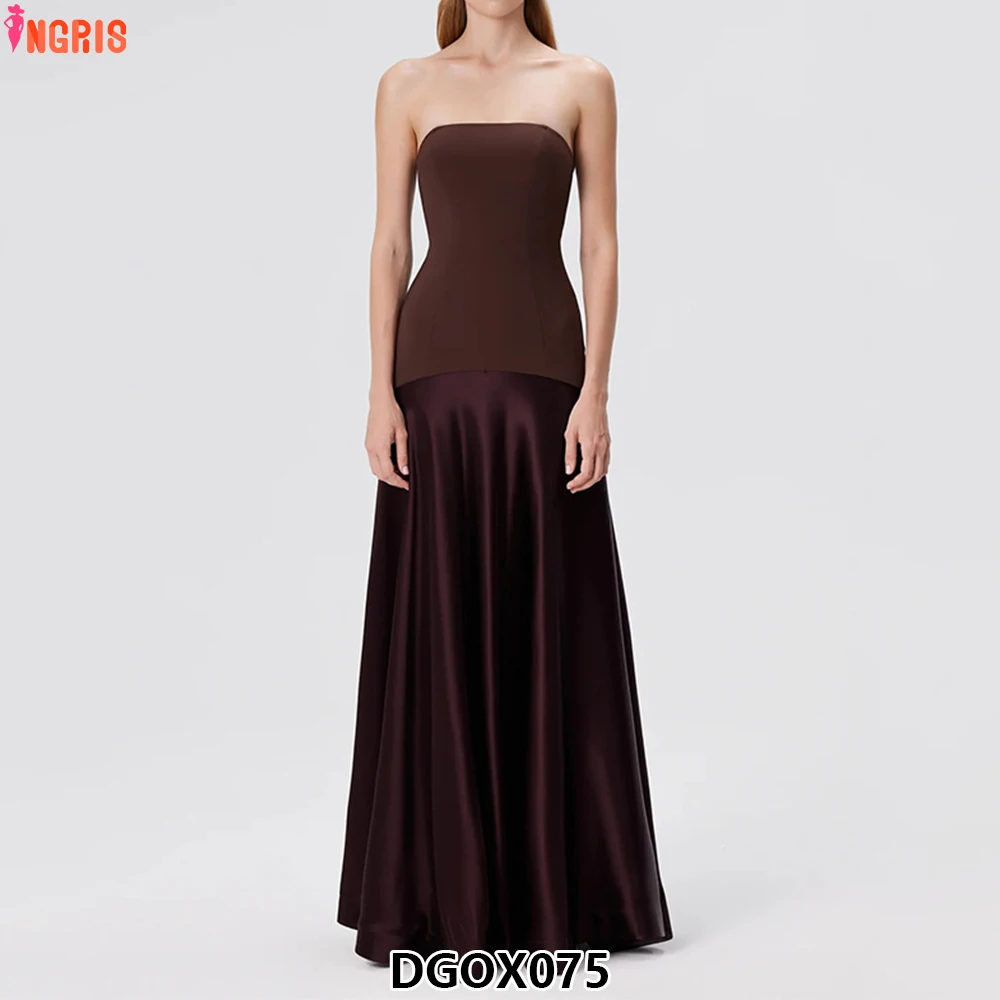 

2025 Summer New Temperament Fashion High QualityDress Sleeveless One Shoulder Sexy Solid Color Long Dress-DGOX075