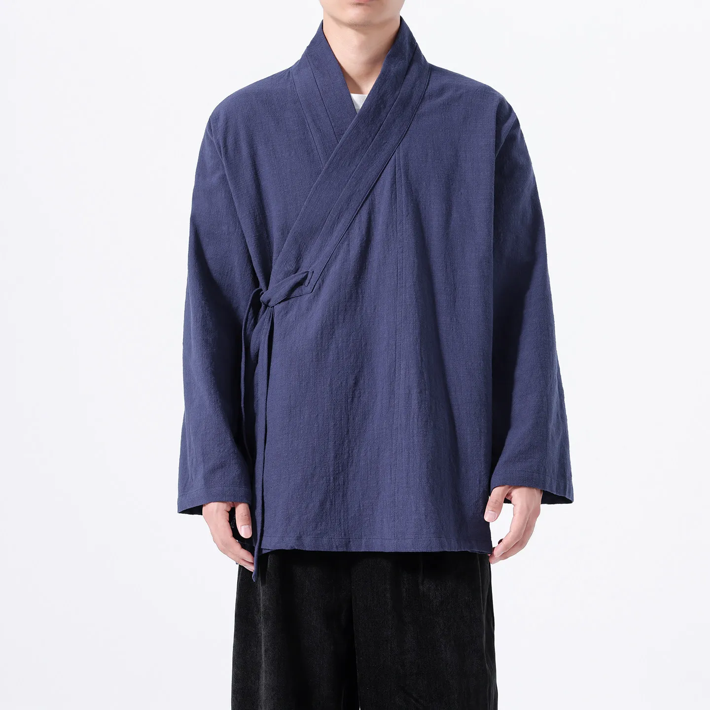 Jacket Men Chinese Style Loose Cotton Comfortable Shirts Men's Clothing Solid Color Self-Tie Hanfu Traditional Breathable Shirts