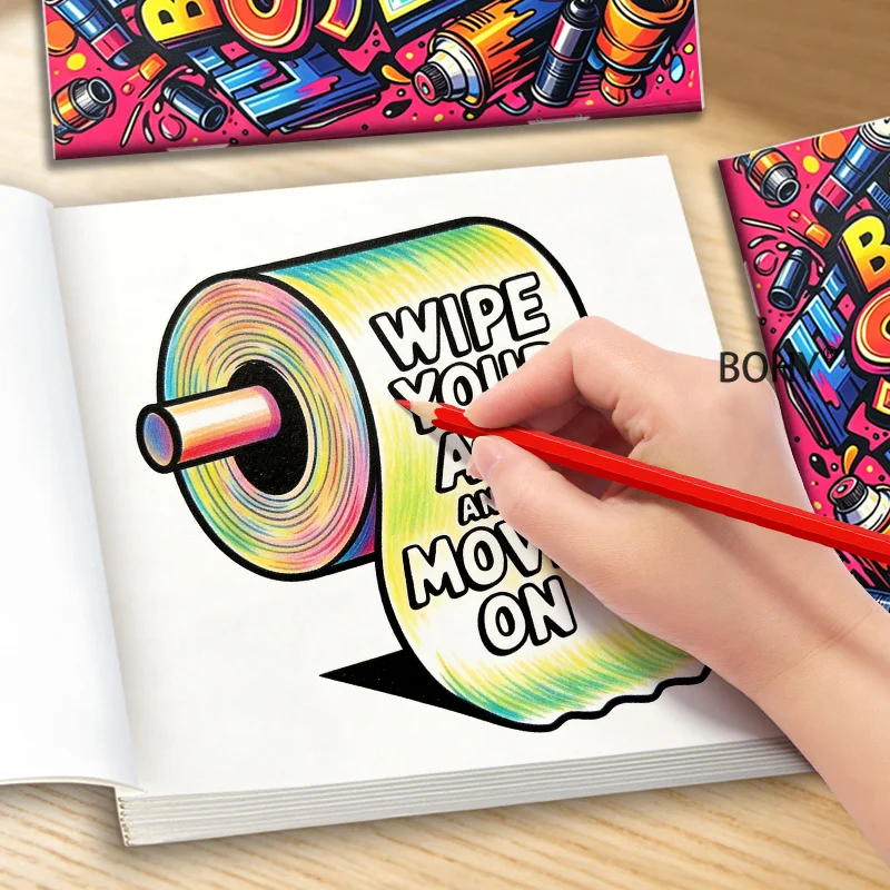 1 Trendy Adult Decompression Coloring Album, Street Graffiti Art Fonts, Fun English Slogans with 20 Pages, Amateur Art Creation