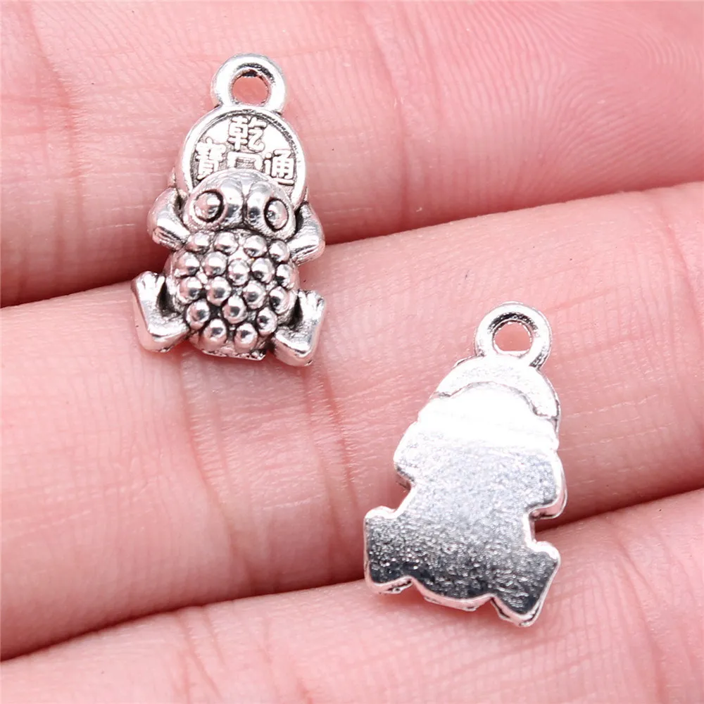 10pcs/lot 17x11mm Frog Coin Charms For Jewelry Making Antique Silver Color 0.67x0.43inch