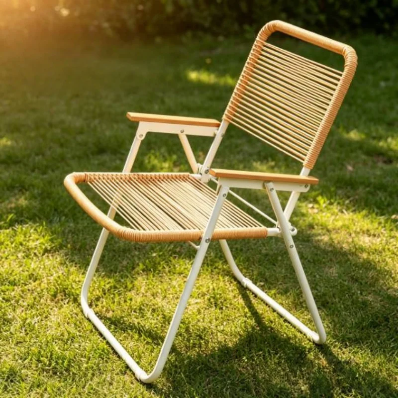 Folding Chair Handwoven High Back Outdoor Camping Portable Beach Hiking Picnic Seat Fishing Recliner Non-Slip Feet Fishing chair