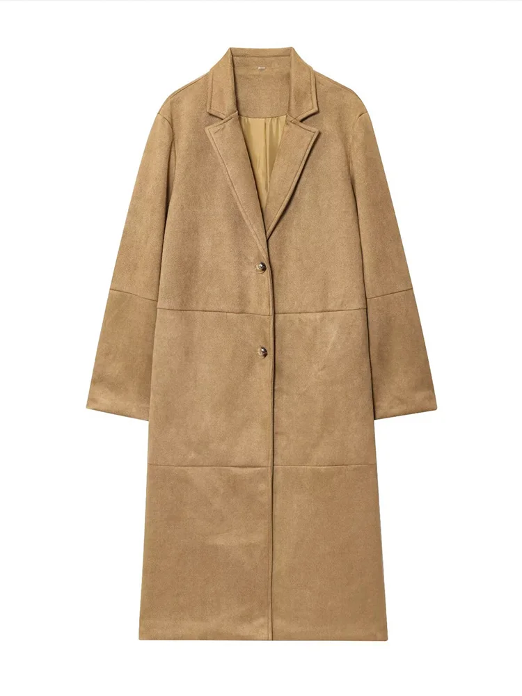 

European style new women's fashion versatile temperament lapel long-sleeved suede straight back slit coat jacket
