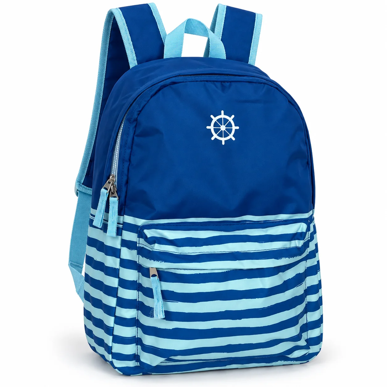 Nautical Backpack Blue Striped School Bag Lightweight Adjustable Shoulder Strap Daypack for Boys Girls Kindergarten Travel