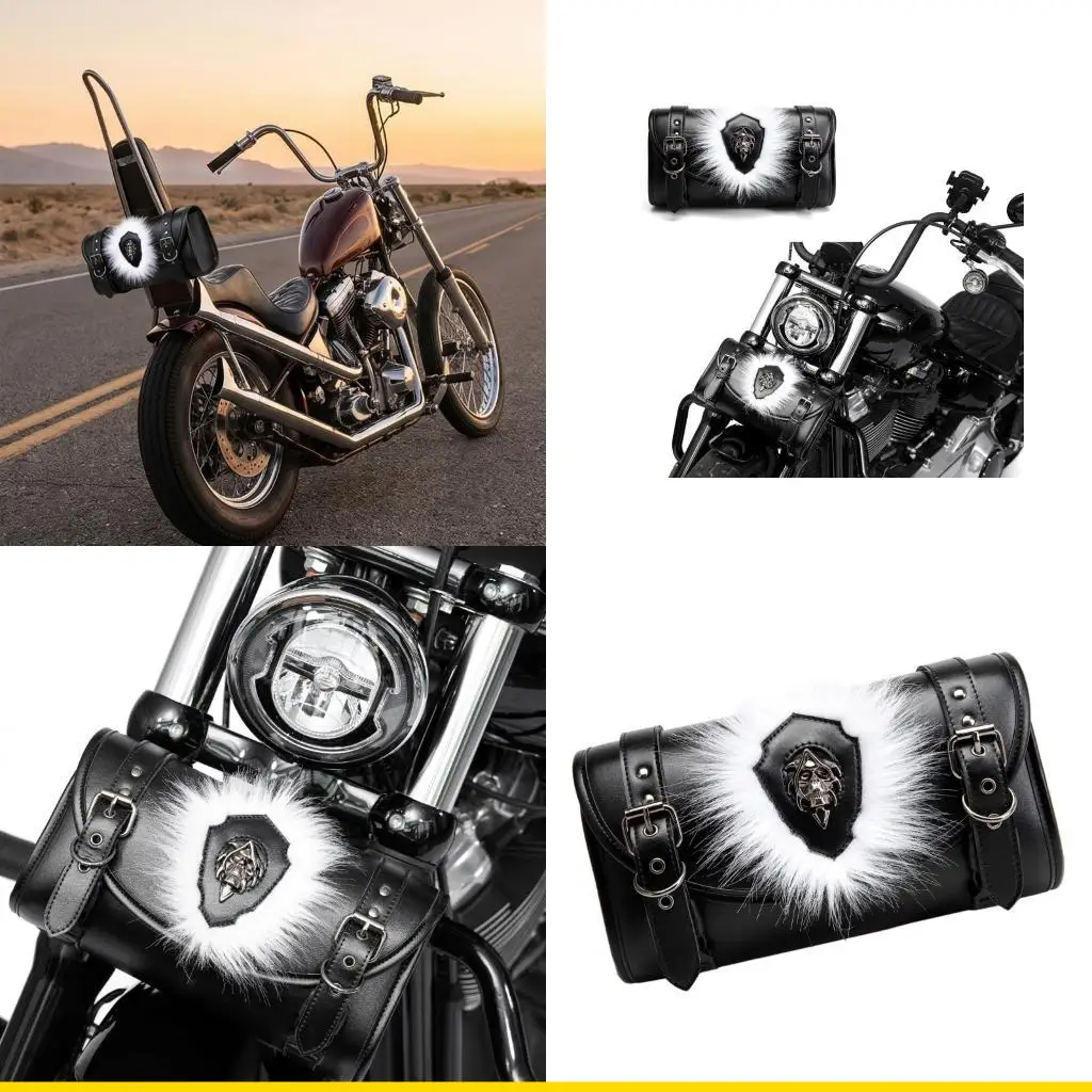 SZCH Quick Release PU Leather Front Bag with Retro Punk Design & Reflective Trim Large Capacity Bike Bag for Bike Use