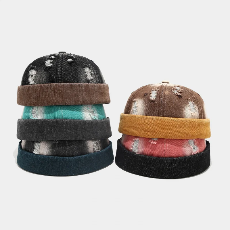 Japandi New Ombre Color Block Distressed Docker Cap Korean Couple Style Trendy Unisex Landlord Hat